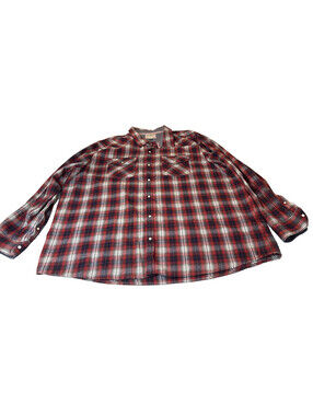 Flag & Anthem Men's XXXL Plaid Long Sleeve Button-Up Shirt w/ Pockets Red Blue